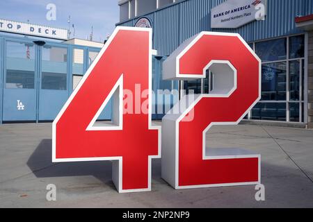 The No. 42 of Jackie Robinson at the Retired Numbers Plaza at Dodger  Stadium, Wednesday, Jan. 13, 2021, in Los Angeles. (Kirby Lee via AP Stock  Photo - Alamy