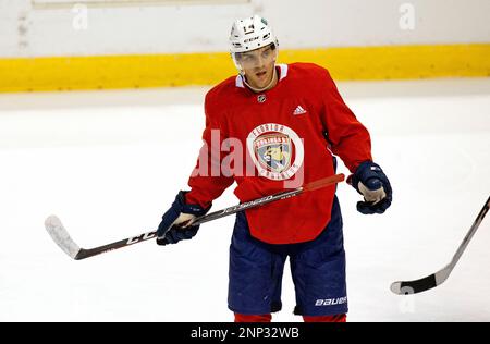 Florida Panthers' Grigori Denisenko takes the puck down the ice during an NHL  hockey training camp, Friday, Sept. 24, 2021, in Sunrise, Fla. (AP  Photo/Wilfredo Lee Stock Photo - Alamy