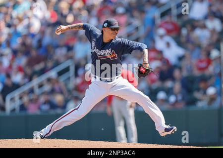 Atlanta Braves pitcher Jesse Chavez works against the New York Mets in the  first inning of a baseball game Saturday, Oct. 2, 2021, in Atlanta. (AP  Photo/Ben Margot Stock Photo - Alamy