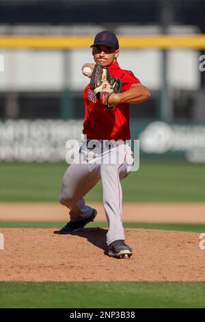 North Port FL USA: Boston Red Sox pitcher Joey Stock (79) delivers a pitch during an MLB spring training game against the Atlanta Braves at CoolToday Stock Photo