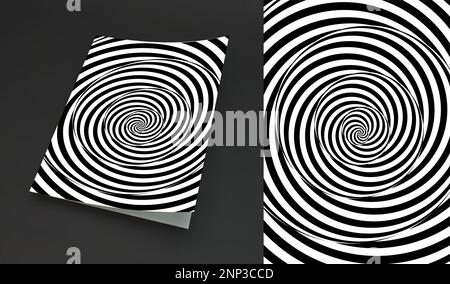 Cover design template. Black and white pattern with optical illusion. Applicable for placards, banners, book covers, brochures, planners or notebooks. Stock Vector