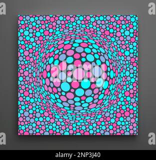 Background with convex hemisphere. Volumetric composition with optical illusion. Chaotic circles in empty space. 3d dynamic vector illustration for co Stock Vector