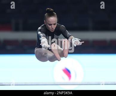 Louisville, KY, USA. 25th Feb, 2023. USA Gymnastics 2023 Winter Cup, Louisville, KY - February 25, 2023 - Nola Matthews (Airborne) competes in the 2023 USAG Winter Cup held in Louisville, KY. Photo by Wally Nell/ZumaPress (Credit Image: © Wally Nell/ZUMA Press Wire) EDITORIAL USAGE ONLY! Not for Commercial USAGE! Credit: ZUMA Press, Inc./Alamy Live News Stock Photo