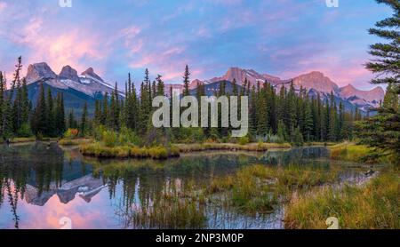 Three Sisters Mountain and Mount Lawrence Grassi, Alberta, Canada Stock Photo