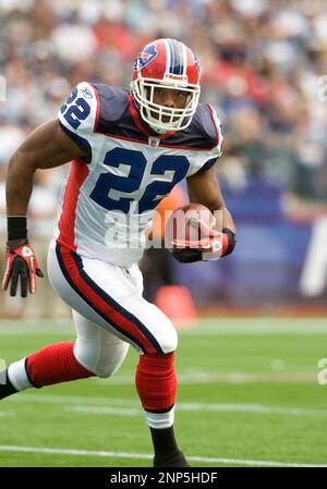 Buffalo Bills running back Marshawn Lynch (23) looks for some running room  in the second quarter against the New England Patriots at Gillette Stadium  in Foxborough, Massachusetts on November 9, 2008. (UPI