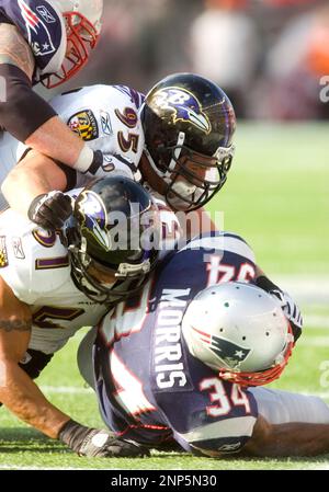 04 October 2009. Patriot Tackle Matt Light (72) and Offensive Line Coach  Dante Scarnecchia on the sidelines. The New England Patriots defeated the  Baltimore Ravens 27 to 21 in NFL Week 4