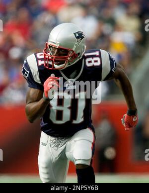 07 October 2007: Patriot Wide Receiver Randy Moss (81) heads up field on a  fourth quarter play as the New England Patriots defeated the Cleveland  Browns 34 to 17 at Gillette Stadium