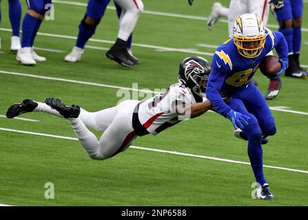 Los Angeles Chargers wide receiver Tyron Johnson (83) working out on the  field before an NFL football game against the Jacksonville Jaguars, Sunday,  October 25, 2020 in Inglewood, Calif. The Chargers defeated