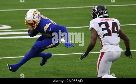 Los Angeles Chargers wide receiver Tyron Johnson (83) working out on the  field before an NFL football game against the Jacksonville Jaguars, Sunday,  October 25, 2020 in Inglewood, Calif. The Chargers defeated