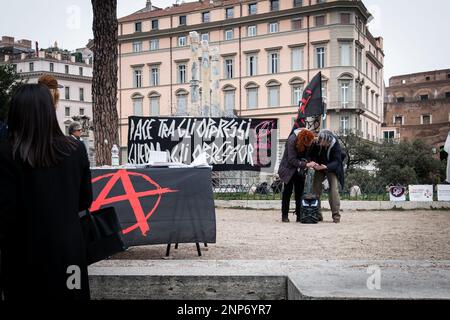 Rome, Italy. 25th Feb, 2023. Rome's peaceful garrison of the Mikhail Bakunin Anarchist Group against the Russia-Ukraine war. (Photo by Andrea Ronchini/Pacific Press) Credit: Pacific Press Media Production Corp./Alamy Live News Stock Photo
