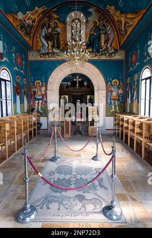 Al Maghtas, Jordan - October 31 2022: Saint John the Baptist Greek Orthodox Church Insode or Interior at the Site of the Baptism of Jesus Christ Stock Photo