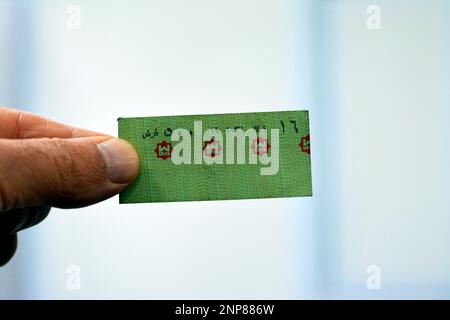 Cairo, Egypt, February 11 2023: Cairo Metro underground subway ticket used to cross the gateway and use the train, The Cairo Metro is the rapid transi Stock Photo