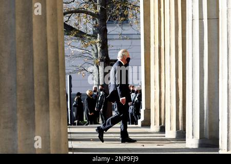 Britain's Prince Charles arrives for an annual wreath laying ceremony at the Neue Wache memorial to mark Remembrance Day in Berlin, Germany, Nov. 15, 2020. (Christian Mang/Pool via AP)