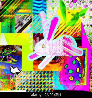 Abstract colorful Easter composition and different elements of contemporary Pop Art style background – Digital Illustration Stock Photo