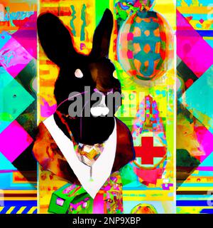 Abstract colorful Easter composition and different elements of contemporary Pop Art style background – Digital Illustration Stock Photo