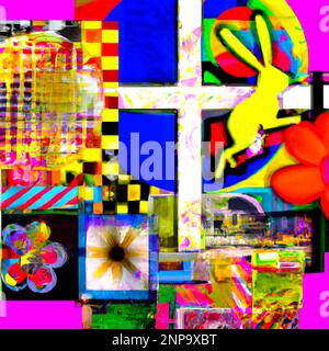 Abstract colorful Easter composition and different elements of contemporary Pop Art style background – Digital Illustration Stock Photo