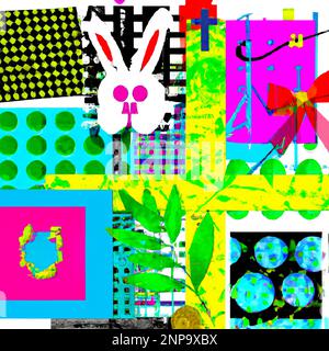 Abstract colorful Easter composition and different elements of contemporary Pop Art style background – Digital Illustration Stock Photo