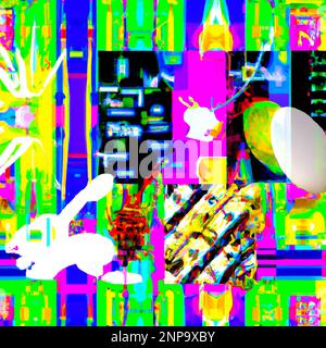 Abstract colorful Easter composition and different elements of contemporary Pop Art style background – Digital Illustration Stock Photo