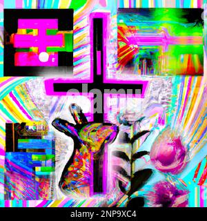 Abstract colorful Easter composition and different elements of contemporary Pop Art style background – Digital Illustration Stock Photo