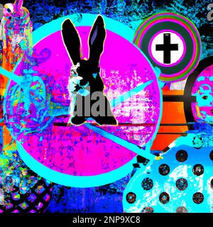 Abstract colorful Easter composition and different elements of contemporary Pop Art style background – Digital Illustration Stock Photo