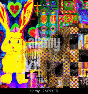 Abstract colorful Easter composition and different elements of contemporary Pop Art style background – Digital Illustration Stock Photo