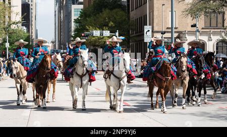 Houston, USA. 25th Feb, 2023. Cowgirls are pictured during the 91st Downtown Rodeo Parade in Houston, Texas, the United States, Feb. 25, 2023. Credit: Chen Chen/Xinhua/Alamy Live News Stock Photo