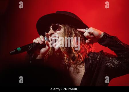 Copenhagen, Denmark. 25th Feb, 2023. The American rock band Dirty Honey performs a live concert at Hotel Cecil in Copenhagen. Here vocalist Marc LaBelle is seen live on stage. (Photo Credit: Gonzales Photo/Alamy Live News Stock Photo