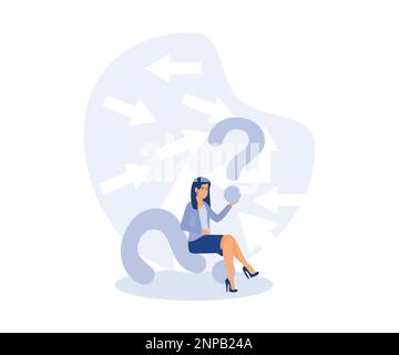 Confusion, uncertain concept, confused frustrated businesswoman, modern flat vector illustration Stock Vector