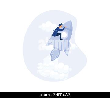 Business takeoff, leadership or innovation for advantage concept,businessman with rocket booster,modern flat vector illustration Stock Vector