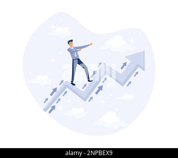 Business trend, businessman riding trend arrow followed by small followers.modern flat vector illustration Stock Vector