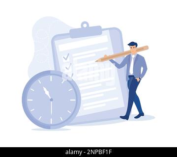 To do list, work planning or schedule concept, productive businessman with pencil and to do list clipboard ,modern flat vector illustration Stock Vector