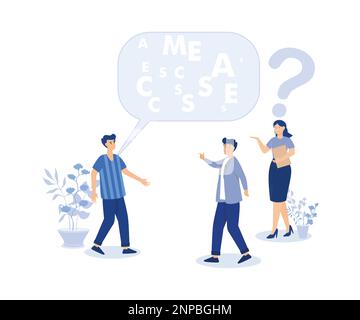 Jargon, complicated conversation,businessman talk with jargon word in speech bubble dialog make other confused.modern flat vector illustration Stock Vector