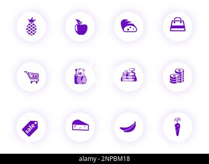 grocery store purple color vector icons Stock Vector