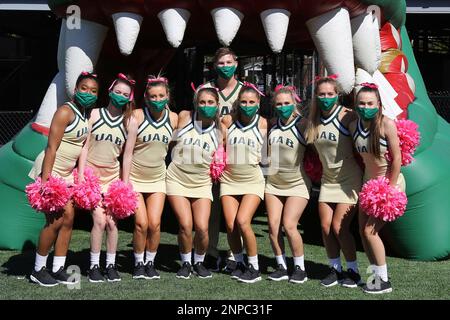 BIRMINGHAM, AL - OCTOBER 17: The UAB Blazers run out onto the field for the game  between UAB Blazers and Western Kentucky Hilltoppers on October 17, 2020 at Legion  Field in Birmingham