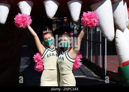 BIRMINGHAM, AL - OCTOBER 17: The UAB Blazers run out onto the field for the  game between UAB Blazers and Western Kentucky Hilltoppers on October 17,  2020 at Legion Field in Birmingham