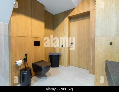 Beautiful Elegant Modern Luxury Bathroom Interior in Luxury Home Stock Photo