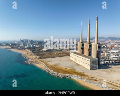 Thermal power plant in Sant Adria (Barcelona), Catalonia, Spain. Aerial view Stock Photo