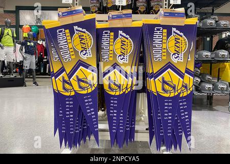 Los Angeles, United States. 23rd Oct, 2020. Los Angeles Lakers 2020 NBA  Finals Championship T-Shirt on display at the Nike East Los Community  Store, Friday, Oct. 23, 2020, in Los Angeles. Photo