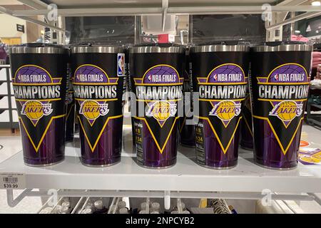 Los Angeles, United States. 23rd Oct, 2020. Los Angeles Lakers 2020 NBA  Finals Championship T-Shirt on display at the Nike East Los Community  Store, Friday, Oct. 23, 2020, in Los Angeles. Photo