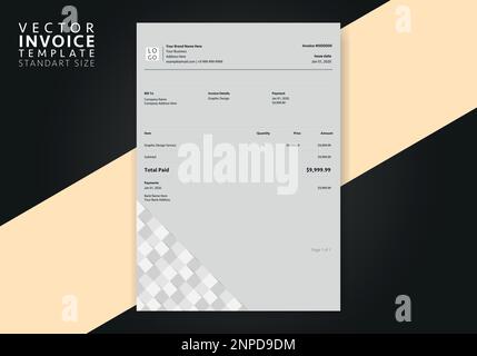 Creative Minimal Professional Business Invoice Template With Editable Vector File Stock Vector