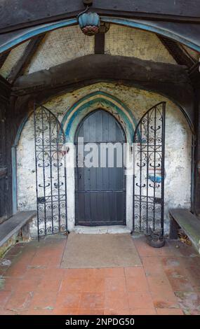 Britains Ecclesiastical Heritage  - North Porchway gated entrance to St Marys Church, Runwell in Essex, Britiain. Stock Photo