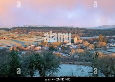 Winter sunrise at the village of Trellech in Monmouthshire. Stock Photo