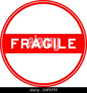 Red color round seal sticker in word fragile on white background Stock Vector