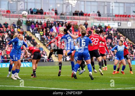 Manchester United's Alessia Russo (centre left) scores their side's fourth goal of the game during the Vitality Women's FA Cup fifth round match at the Leigh Sports Village, Manchester. Picture date: Sunday February 26, 2023. Stock Photo