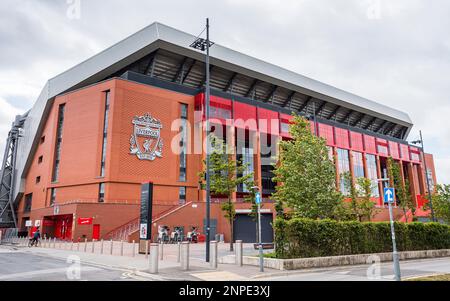 A quiet Anfield Stadium seen in Liverpool during the summer of 2022 in the close season. Stock Photo