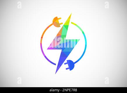 Polygonal low poly electricity logo template lighting bolt sign symbol Stock Vector