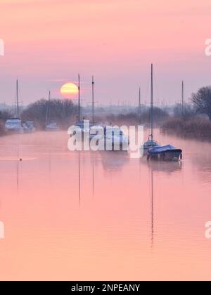 Sunrise over the River Frome at Wareham. Stock Photo
