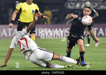 Santiago Damian Garcia Correa of Argentina's Godoy Cruz heads to score  against Paraguay's Olimpia during a Copa Libertadores soccer game in  Asuncion, Paraguay, Tuesday, April 9, 2019. (AP Photo/Jorge Saenz Stock  Photo 