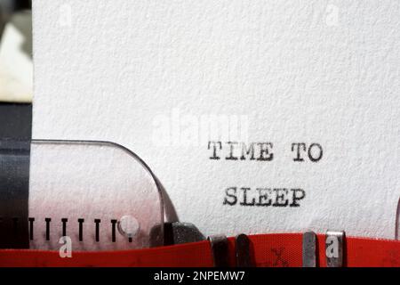 Time to sleep text written with a typewriter. Stock Photo