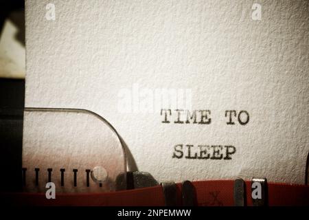 Time to sleep text written with a typewriter. Stock Photo